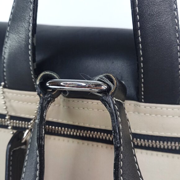 Vintage Coach Womens Backpack Bag Beige Black Canvas Leather Daypack Classic - Picture 8 of 16